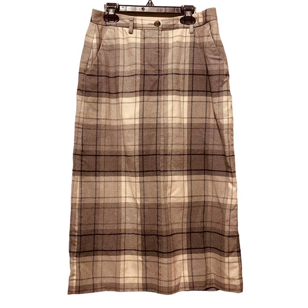 L.L Bean 100% Cotton Plaid Gray and White Maxi Skirt Size 4‎ Petite